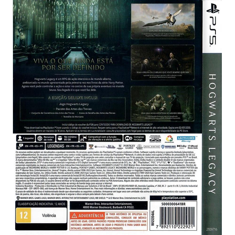 Hogwarts Legacy Deluxe Edition Ps5 (Com Código) (Seminovo) (Jogo Mídia  Física) - Arena Games - Loja Geek