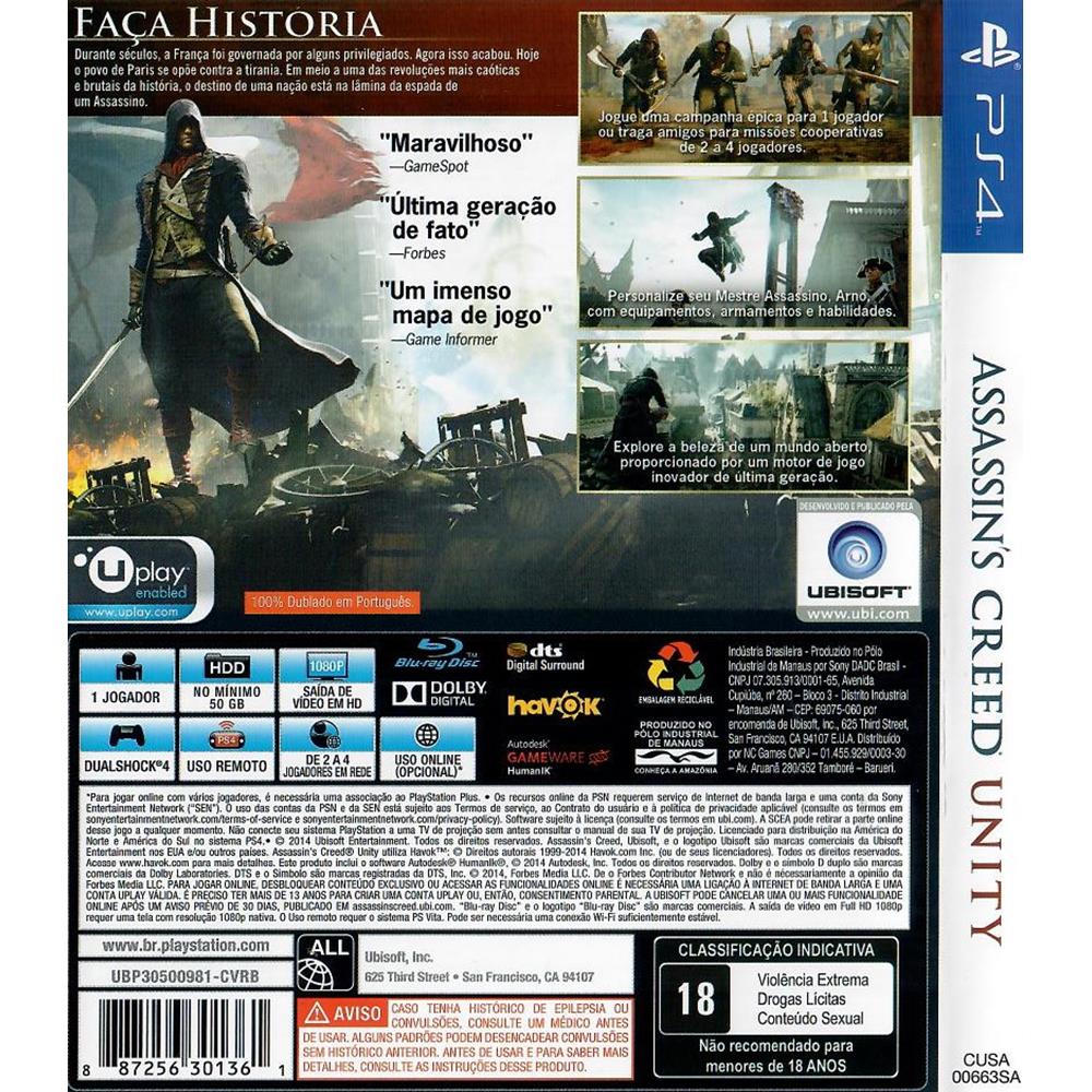 Jogo Usado Assassin's Creed Unity PS4 - Game Mania