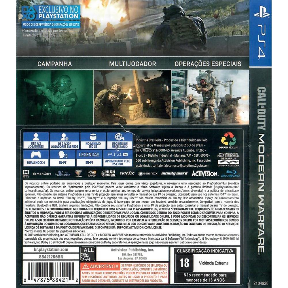 Call Of Duty Modern Warfare Ps4 #2 (Com Detalhe) (Jogo Mídia Física) -  Arena Games - Loja Geek