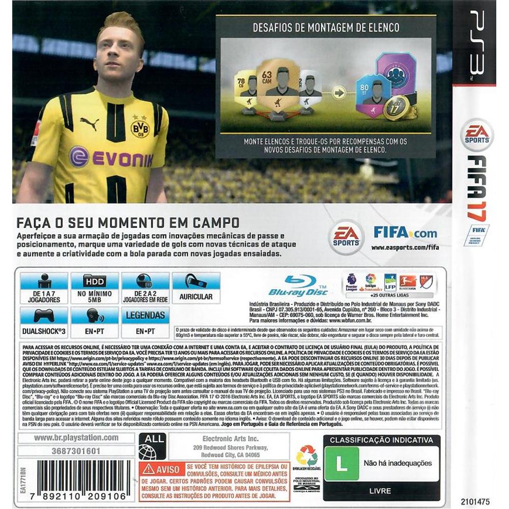 Fifa 17 PS3 - Seminovo - Tondin Games