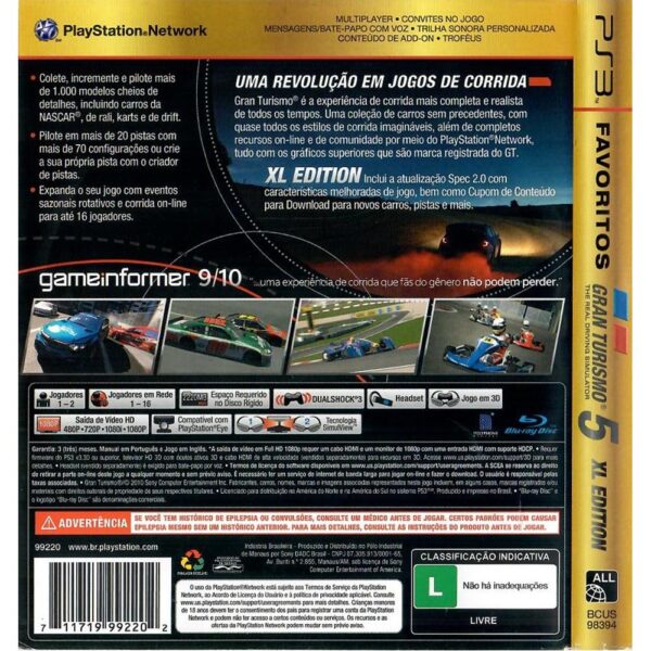 Gran Turismo 5 Xl Edition Ps3 (Favoritos) (Sem Manual)