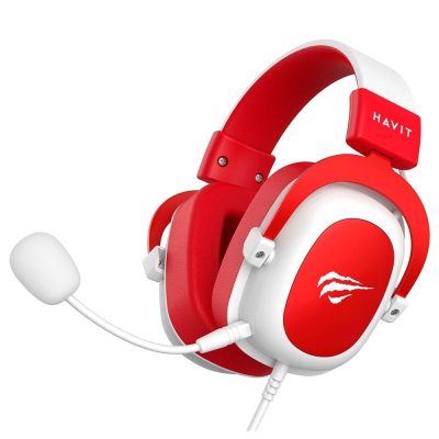 Headset Gamer Havit, Drivers 53Mm, Branco E Vermelho