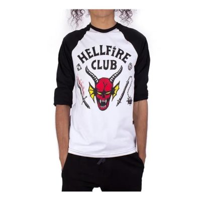 Camiseta Unissex Raglan Stranger Things Hellfire Club (Tam G) (Manga Longa)