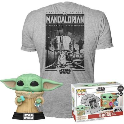 Funko Pop Tees - Box Star Wars Grogu With Cookies Flocked #465 + Camiseta Tamanho L (G)