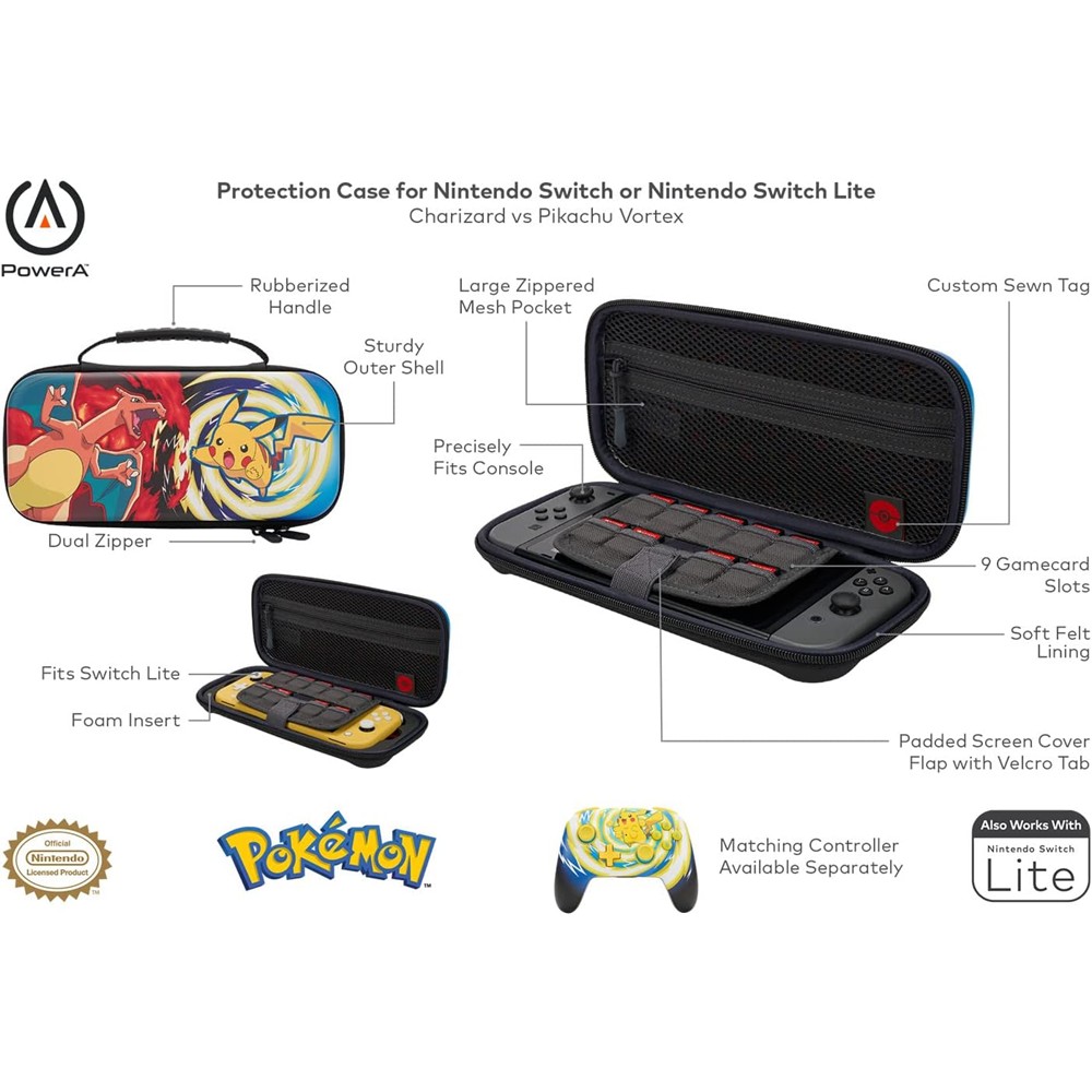 Charizard Vs Pikachu - Case Para Nintendo Switch Com Espaço Para Jogos (Powera)
