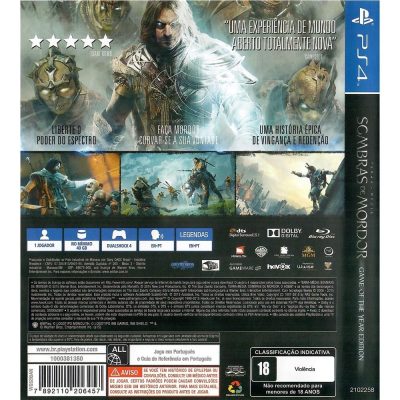 Sombras De Mordor Game Of The Year - Ps4 (Novo)