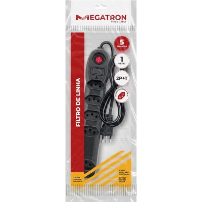 Filtro De Linha 5 Tomadas Megatron (1 Metro) (Novo)