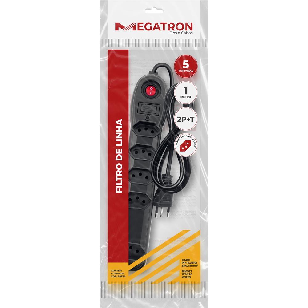 Filtro De Linha 5 Tomadas Megatron (1 Metro) (Novo)
