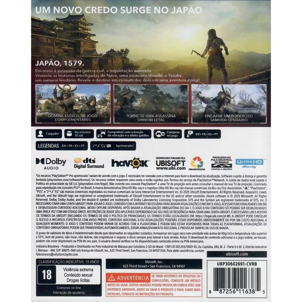 Assassins Creed Shadows - Ps5 (Seminovo)