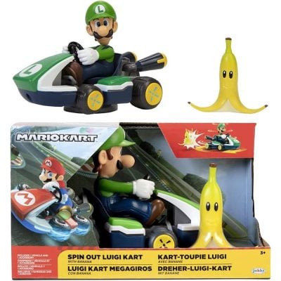Carrinho Luigi Megagiros (Spin Out) Com Banana – Mario Kart – Jakks Pacific