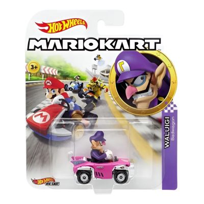 Carrinho Hot Wheels Mario Kart - Waluigi (Carro Badwagon Rosa)