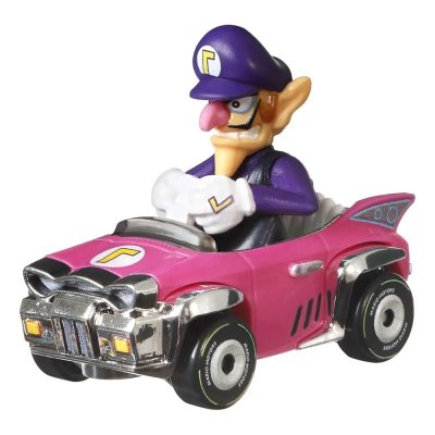 Carrinho Hot Wheels Mario Kart - Waluigi (Carro Badwagon Rosa)