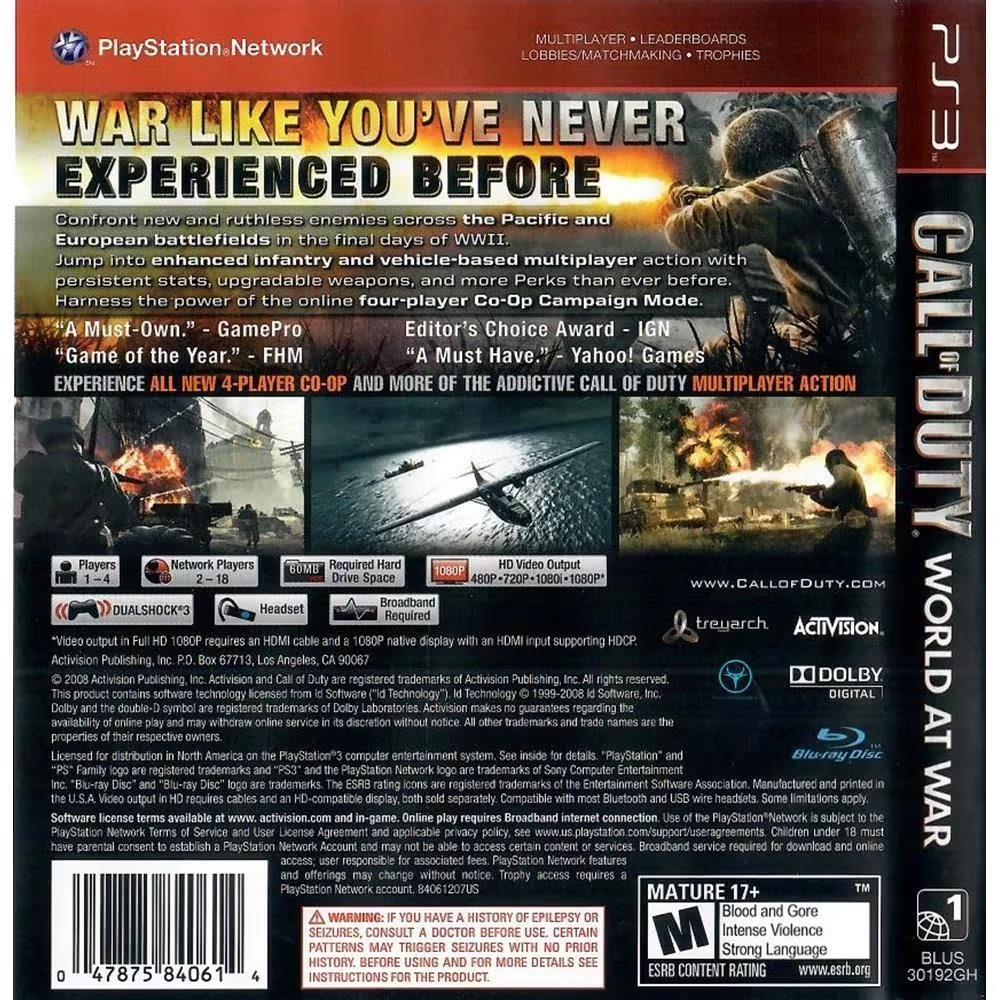 Call Of Duty World At War Greatest Hits - Ps3 (Usado)