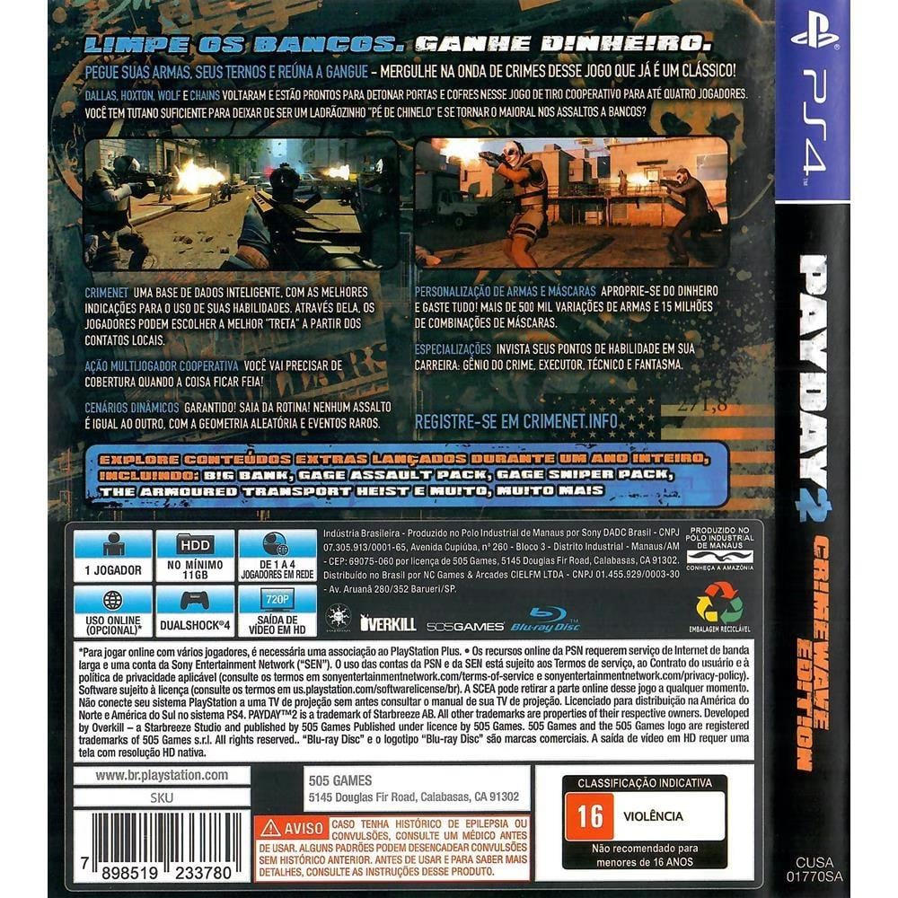 Payday 2 Crimewave Edition - Ps4 (Usado) (Encarte Com Detalhe)