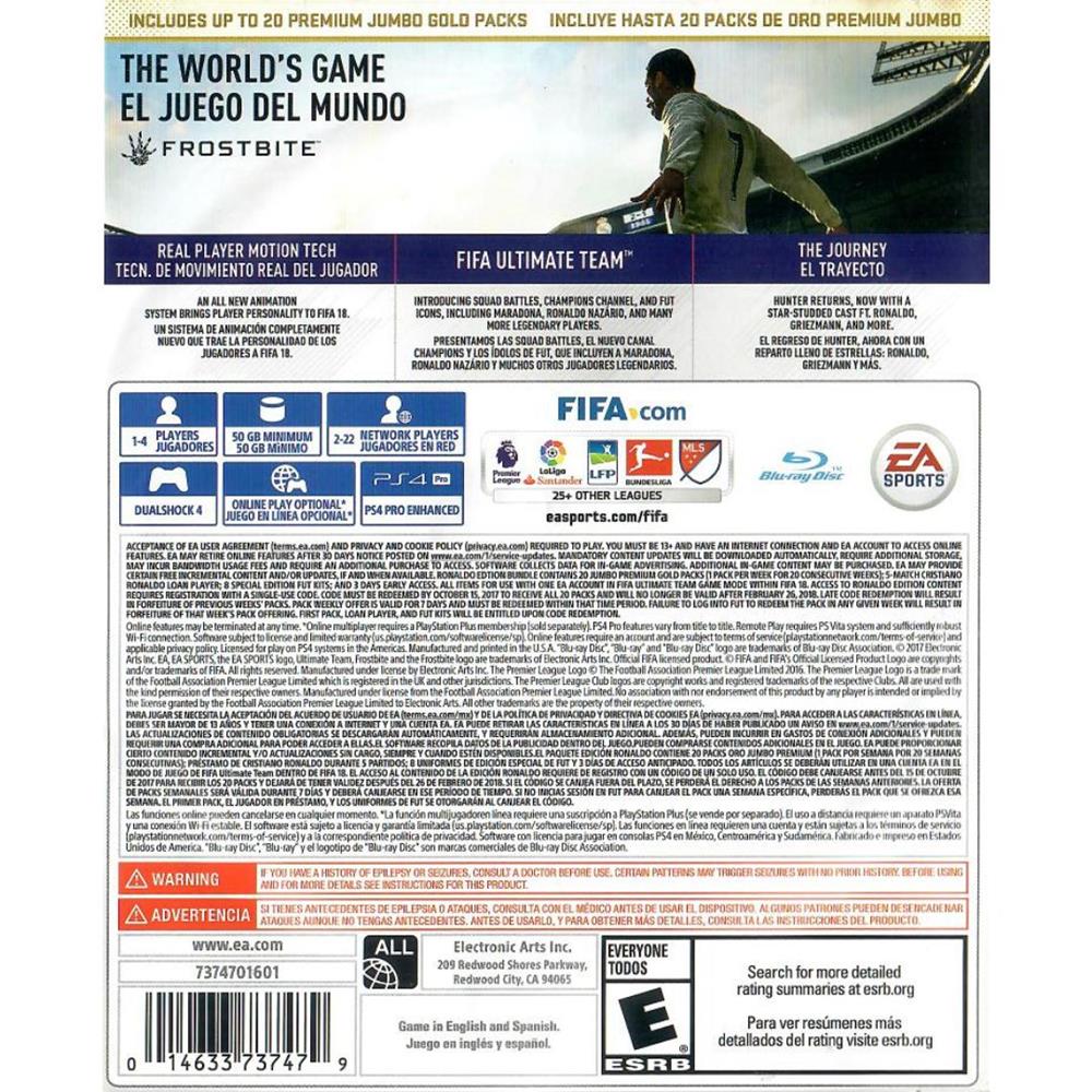 Fifa 18 - Ps4 (Usado) (Em Inglês) (Ronaldo Edition) (Sem Código)