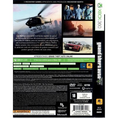 Grand Theft Auto Gta V - Xbox 360 (Usado) (Trinco) (Com Mapa)