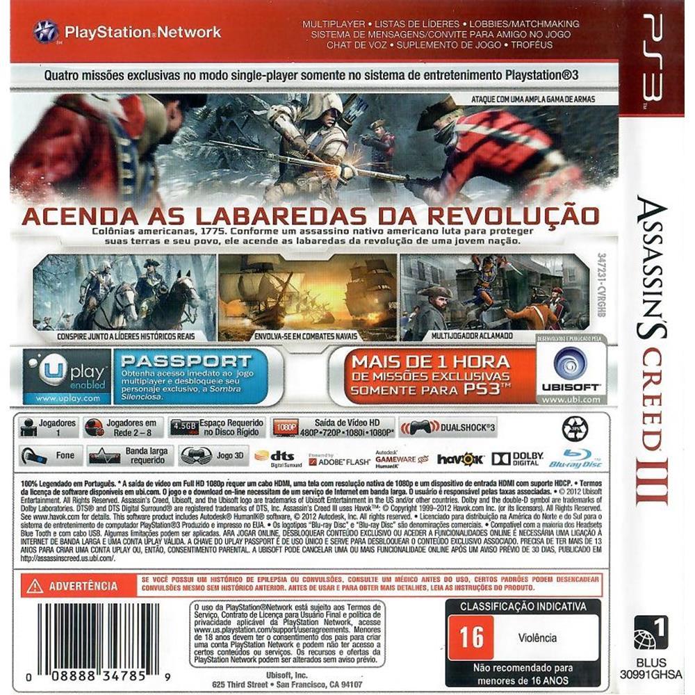 Assassins Creed 3 (Greatest Hits) - Ps3 (Seminovo)