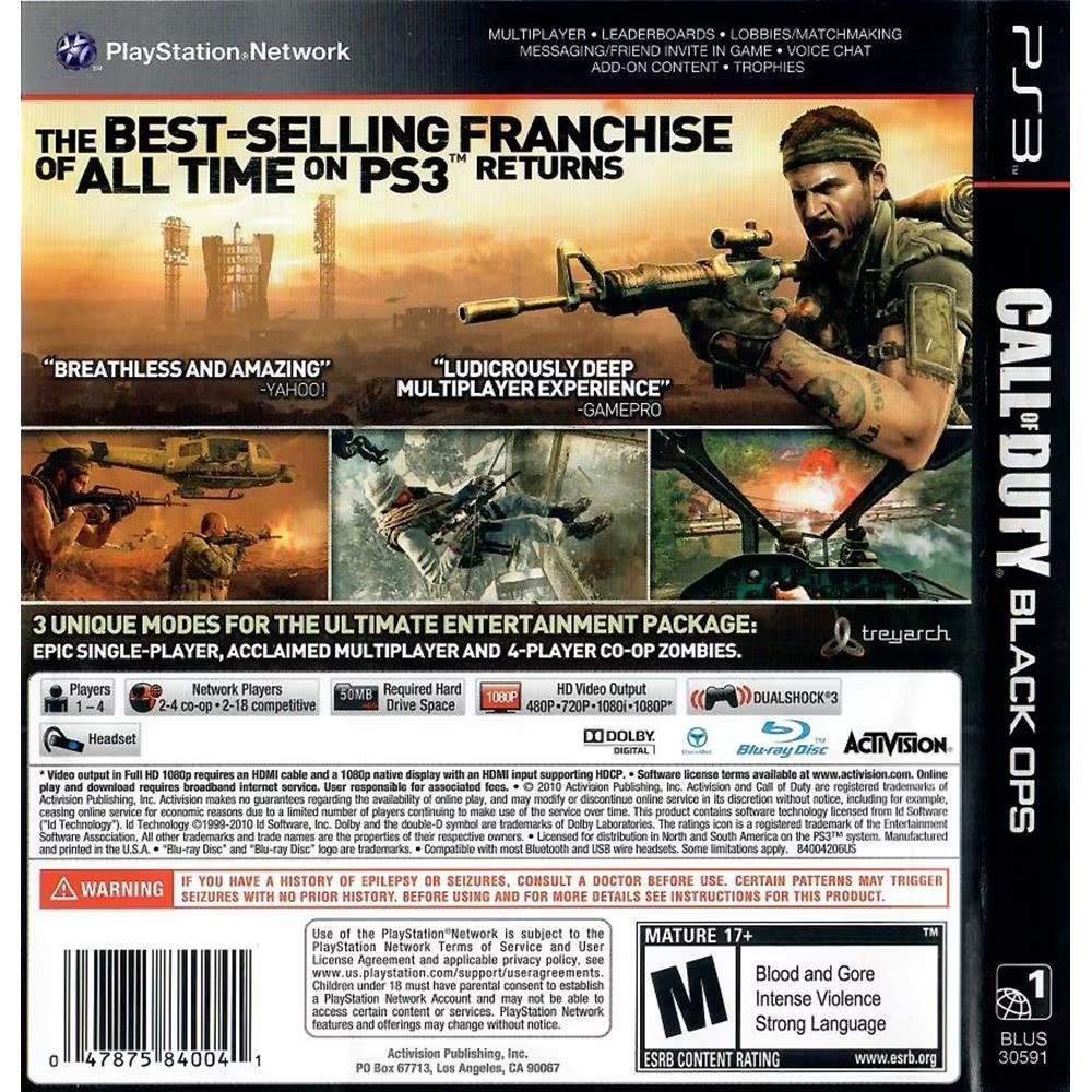 Call Of Duty Black Ops - Ps3 (Usado)