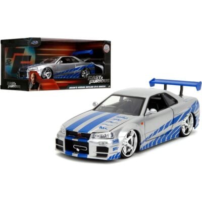 Carrinho Miniatura Jada 1:24 Brian’S Nissan Skyline Gt-R R34 Bnr34 Prata - Velozes E Furiosos