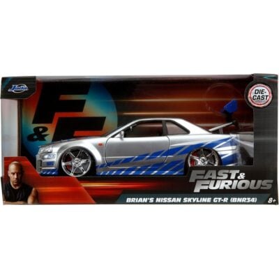 Carrinho Miniatura Jada 1:24 Brian’S Nissan Skyline Gt-R R34 Bnr34 Prata - Velozes E Furiosos