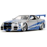 Carrinho Miniatura Jada 1:24 Brian’S Nissan Skyline Gt-R R34 Bnr34 Prata - Velozes E Furiosos Carrinho Miniatura Jada 1:24 Brian’S Nissan Skyline Gt-R R34 Bnr34 Prata - Velozes E Furiosos