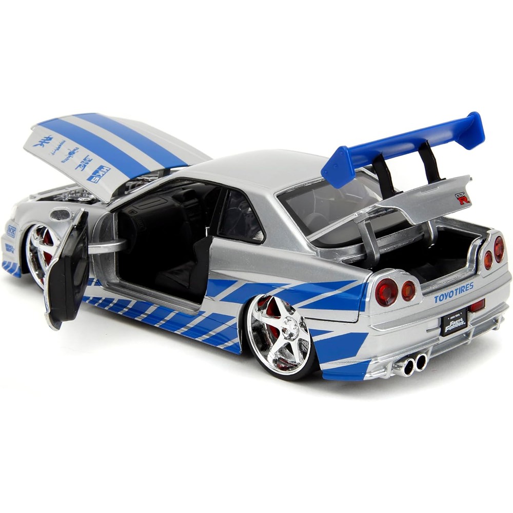 Carrinho Miniatura Jada 1:24 Brian’S Nissan Skyline Gt-R R34 Bnr34 Prata - Velozes E Furiosos