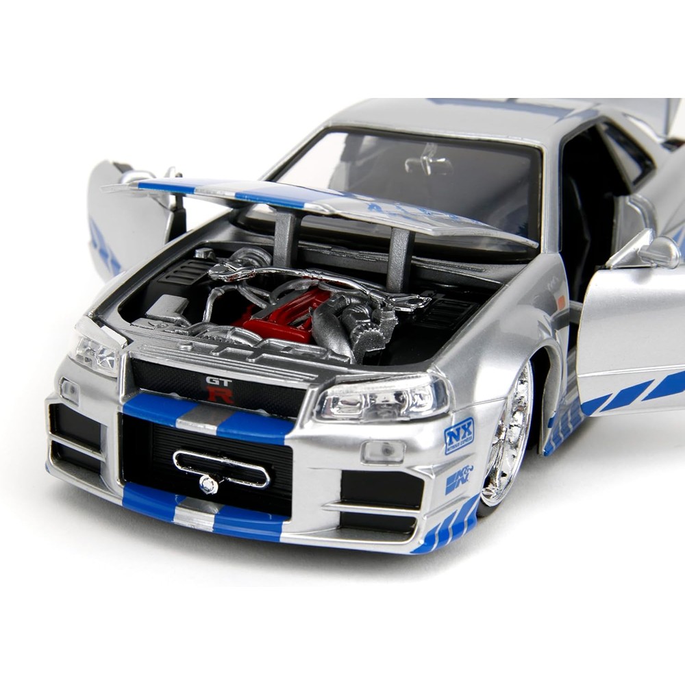 Carrinho Miniatura Jada 1:24 Brian’S Nissan Skyline Gt-R R34 Bnr34 Prata - Velozes E Furiosos