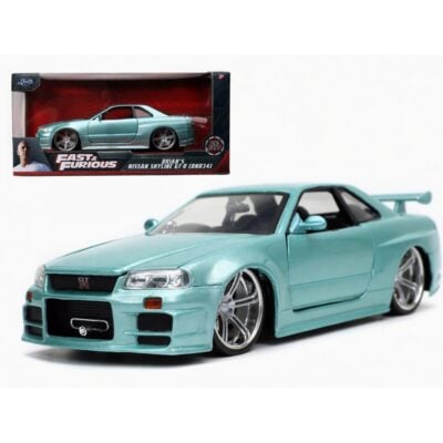Carrinho Miniatura Jada 1:24 Brian’S Nissan Skyline Gt-R R34 Bnr34 Verde-Água - Velozes E Furiosos