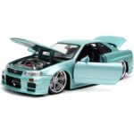 Carrinho Miniatura Jada 1:24 Brian’S Nissan Skyline Gt-R R34 Bnr34 Verde-Água - Velozes E Furiosos Carrinho Miniatura Jada 1:24 Brian’S Nissan Skyline Gt-R R34 Bnr34 Verde-Água - Velozes E Furiosos