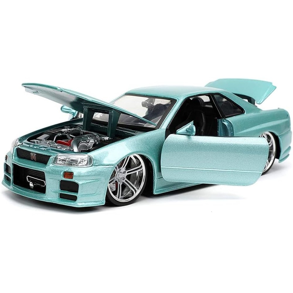 Carrinho Miniatura Jada 1:24 Brian’S Nissan Skyline Gt-R R34 Bnr34 Verde-Água - Velozes E Furiosos