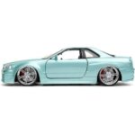 Carrinho Miniatura Jada 1:24 Brian’S Nissan Skyline Gt-R R34 Bnr34 Verde-Água - Velozes E Furiosos Carrinho Miniatura Jada 1:24 Brian’S Nissan Skyline Gt-R R34 Bnr34 Verde-Água - Velozes E Furiosos