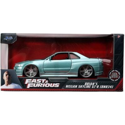 Carrinho Miniatura Jada 1:24 Brian’S Nissan Skyline Gt-R R34 Bnr34 Verde-Água - Velozes E Furiosos