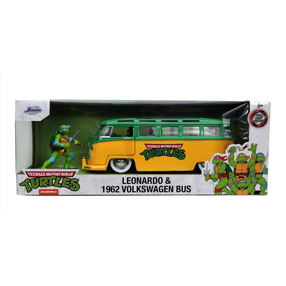 Carrinho Miniatura Jada 1:24 Vw Kombi 1962 Com Boneco Leonardo - Tartarugas Ninja