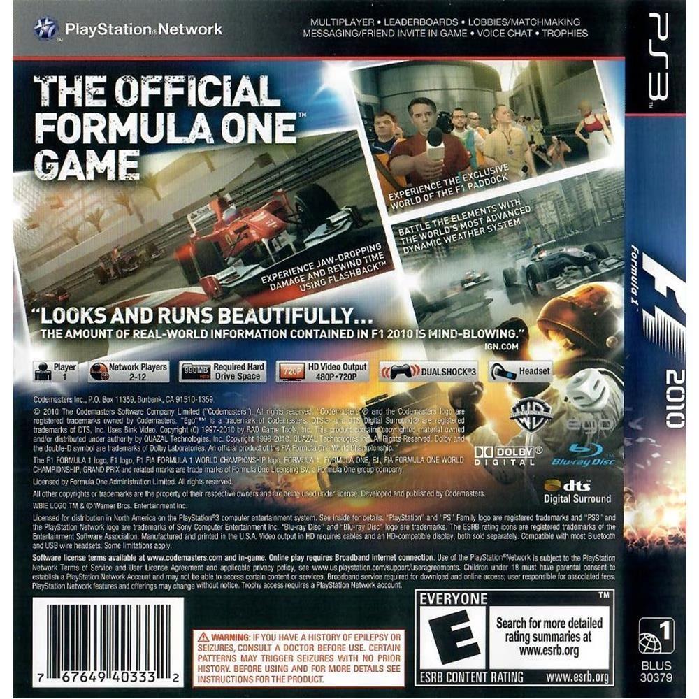 Formula (F1) 2010 - Ps3 (Usado) (Sem Manual)
