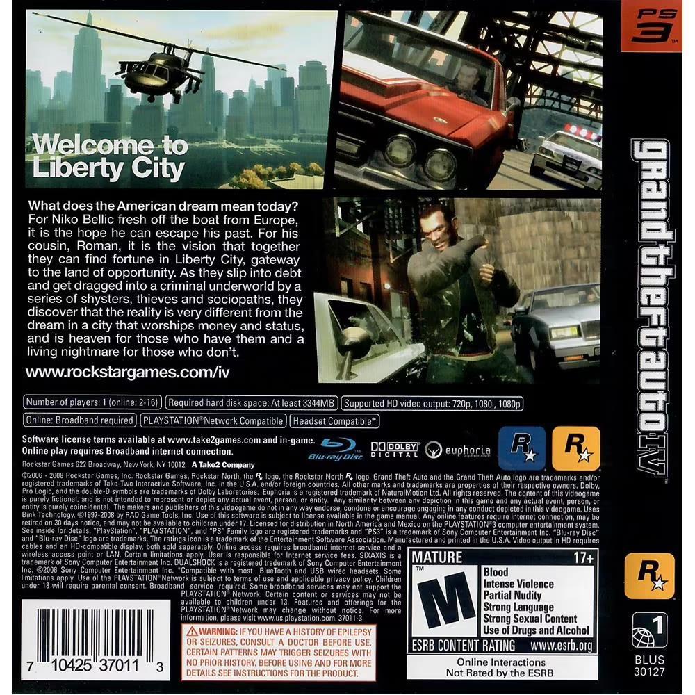 Grand Theft Auto Iv (Gta 4) - Ps3 (Usado) (Com Mapa)