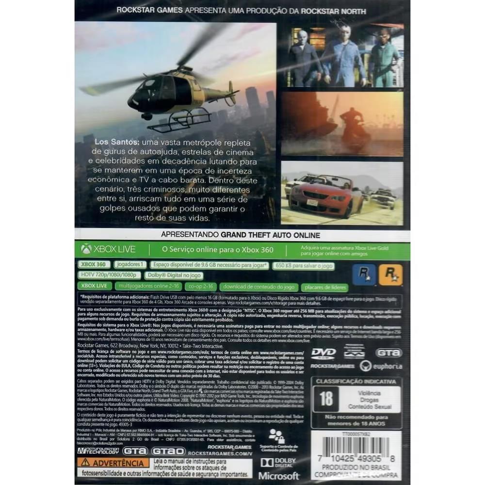 Grand Theft Auto V (Gta 5) - Xbox 360 (Usado) (Trincos) (Sem Mapa)