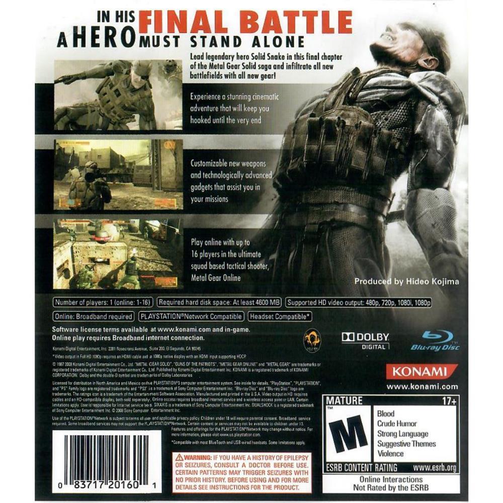 Metal Gear Solid 4 Guns Of The Patriots - Ps3 (Usado)