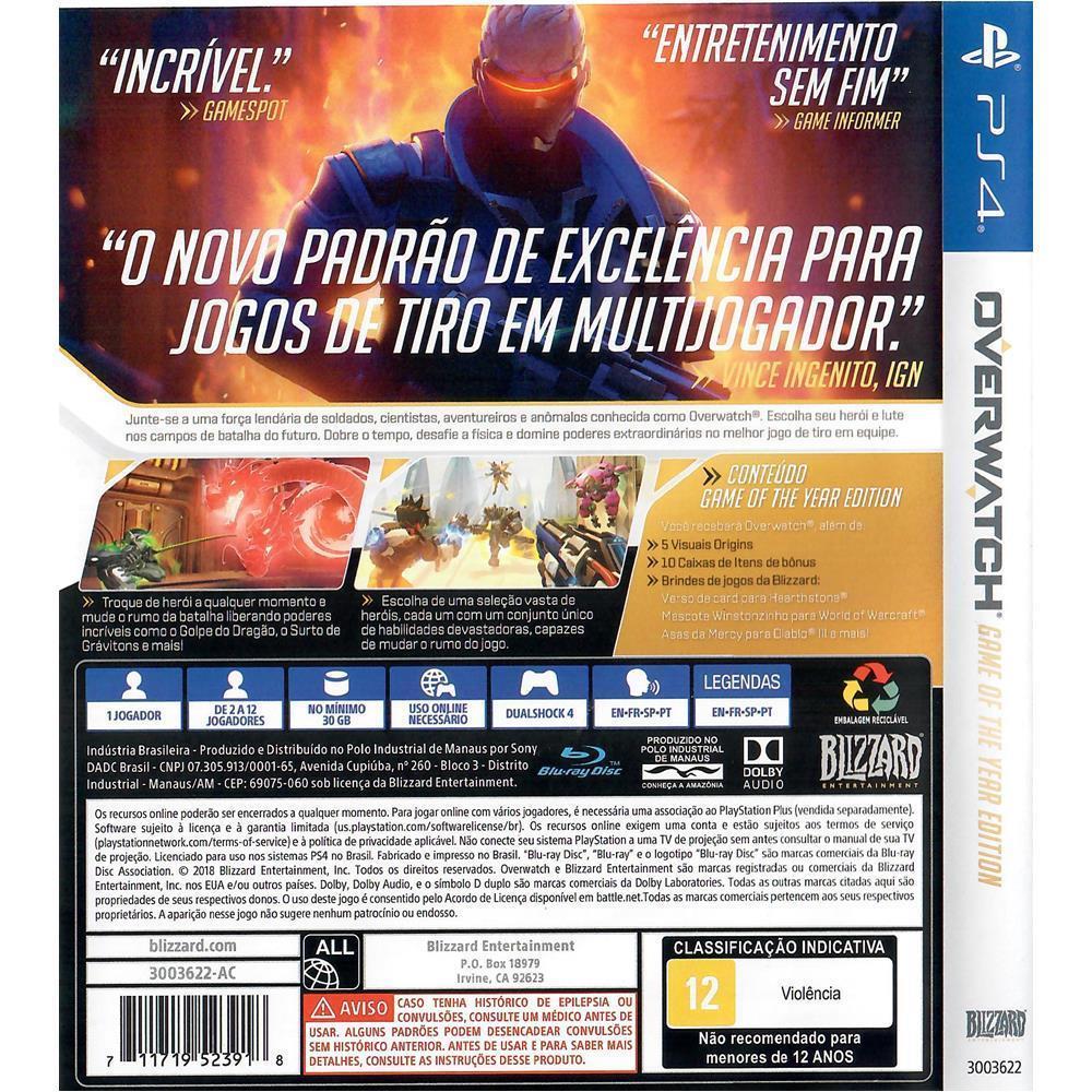 Overwatch Game Of The Year (Sem Codigo) - Ps4 (Usado)