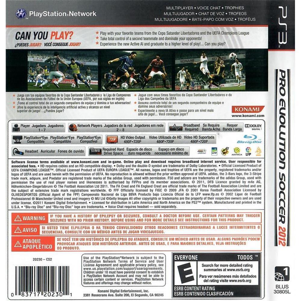 Pes 2012 - Ps3 (Usado) (Sem Manual)
