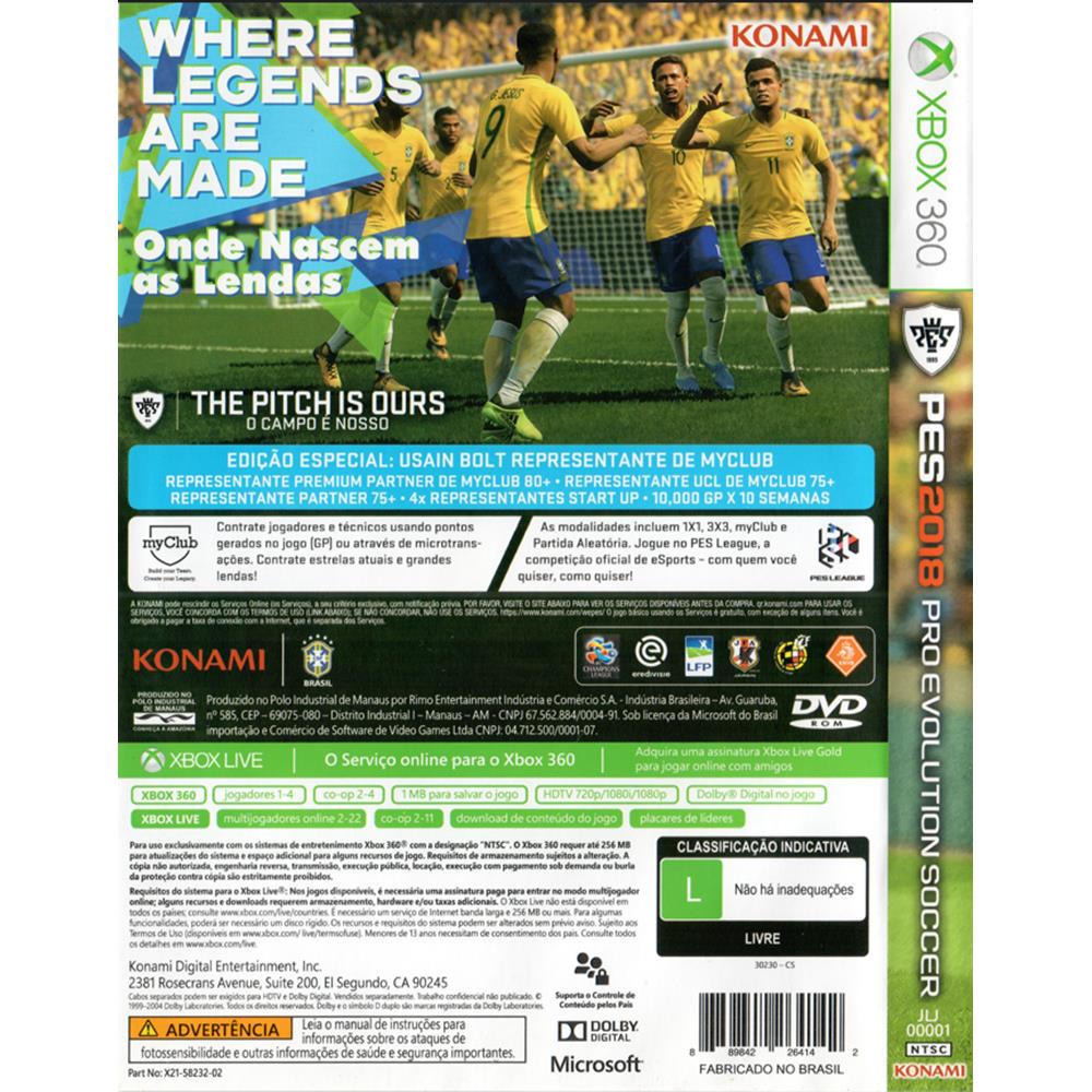 Pes 2018 - Xbox 360 (Usado)