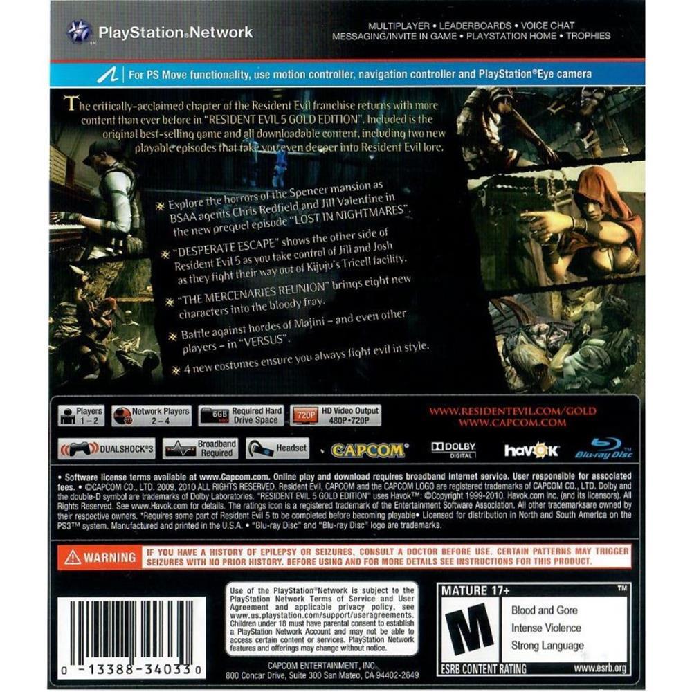 Resident Evil 5 Gold Edition - Ps3 (Usado) (Sem Manual)