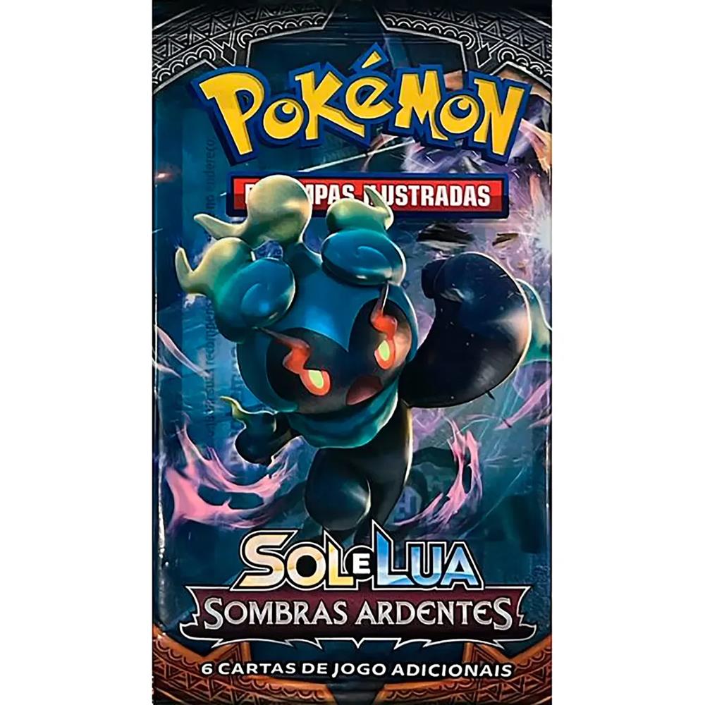 Trading Card Game Pokemon - Booster Sol E Lua Sombras Ardentes (Pack Com 3 Boosters Sortidos) (6 Cartas Cada Booster) (Novo)