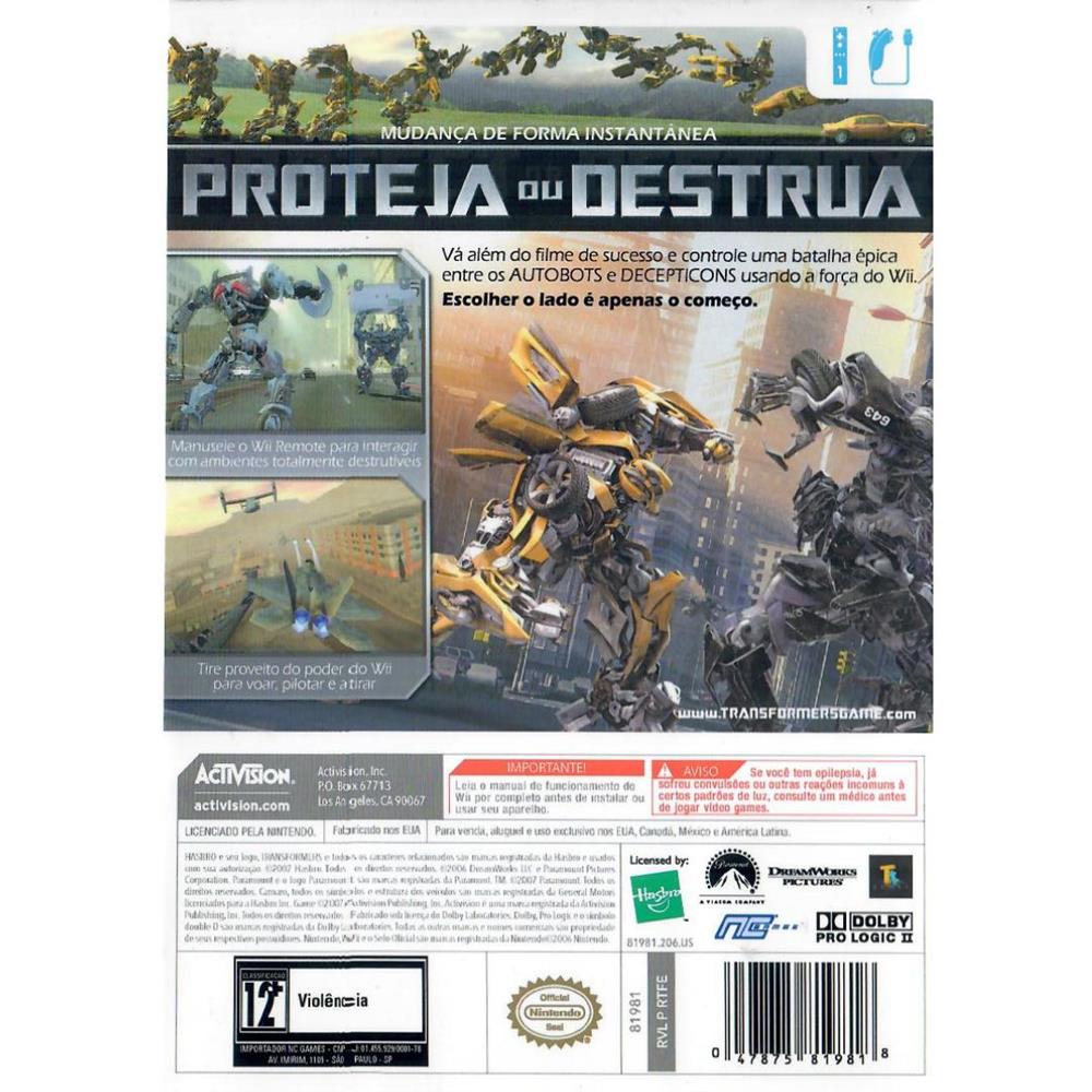 Transformers The Game - Nintendo Wii (Seminovo)