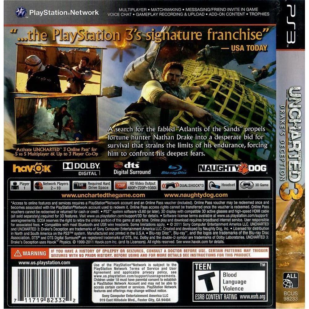 Uncharted 3 Drakes Deception - Ps3 (Usado) (Sem Manual)