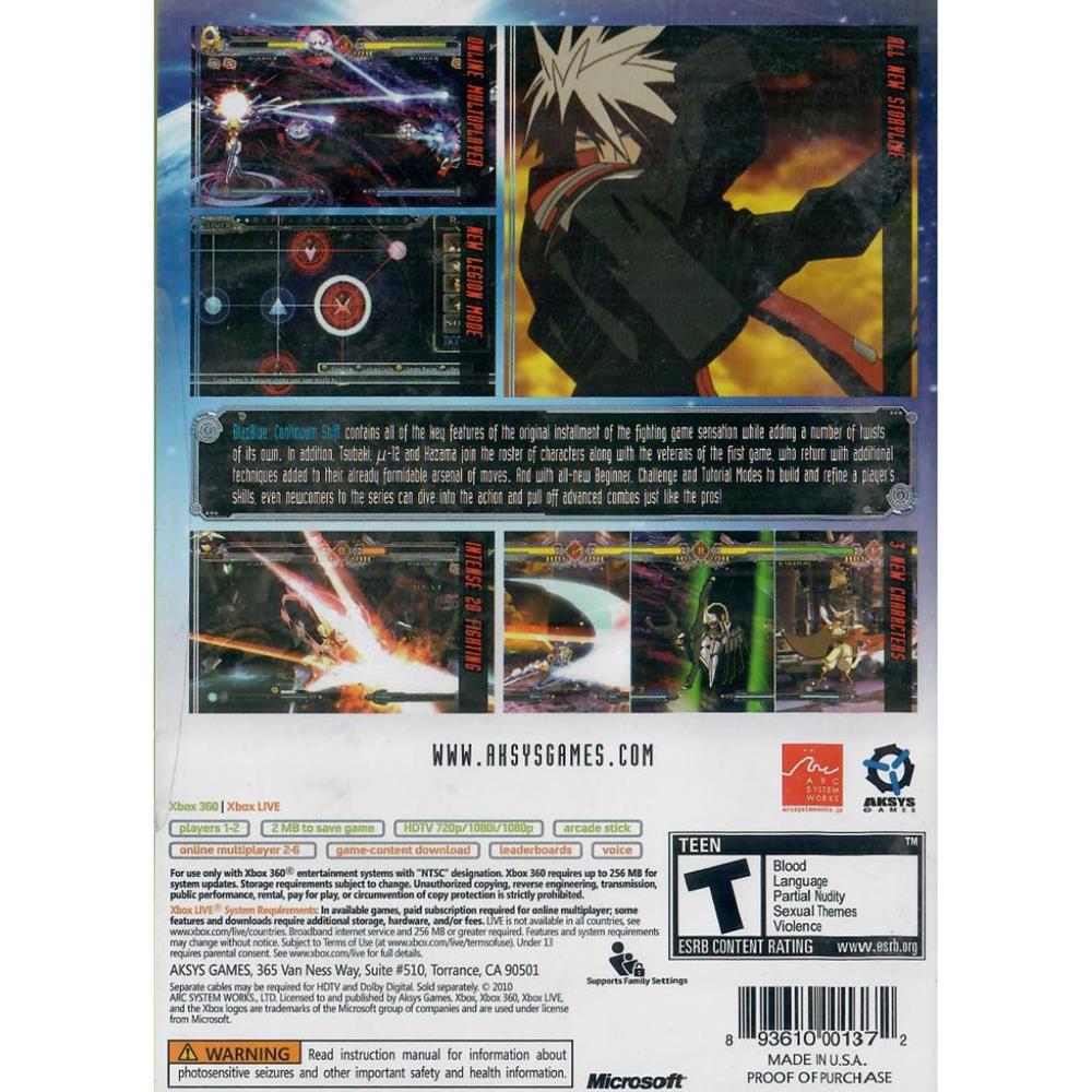 Blazblue Continuum Shift - Xbox 360 (Novo)