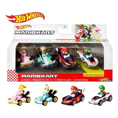 Hot Wheels Mario Kart - 4 Pack (Princess Peach - Rosalina - Mario - Luigi) (Novo)