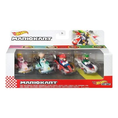 Hot Wheels Mario Kart - 4 Pack (Princess Peach - Rosalina - Mario - Luigi) (Novo)