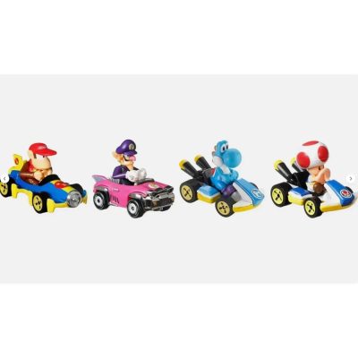 Hot Wheels Mario Kart - 4 Pack (Waluigi - Toad - Light Blue Yoshi - Diddy Kong) (Novo)