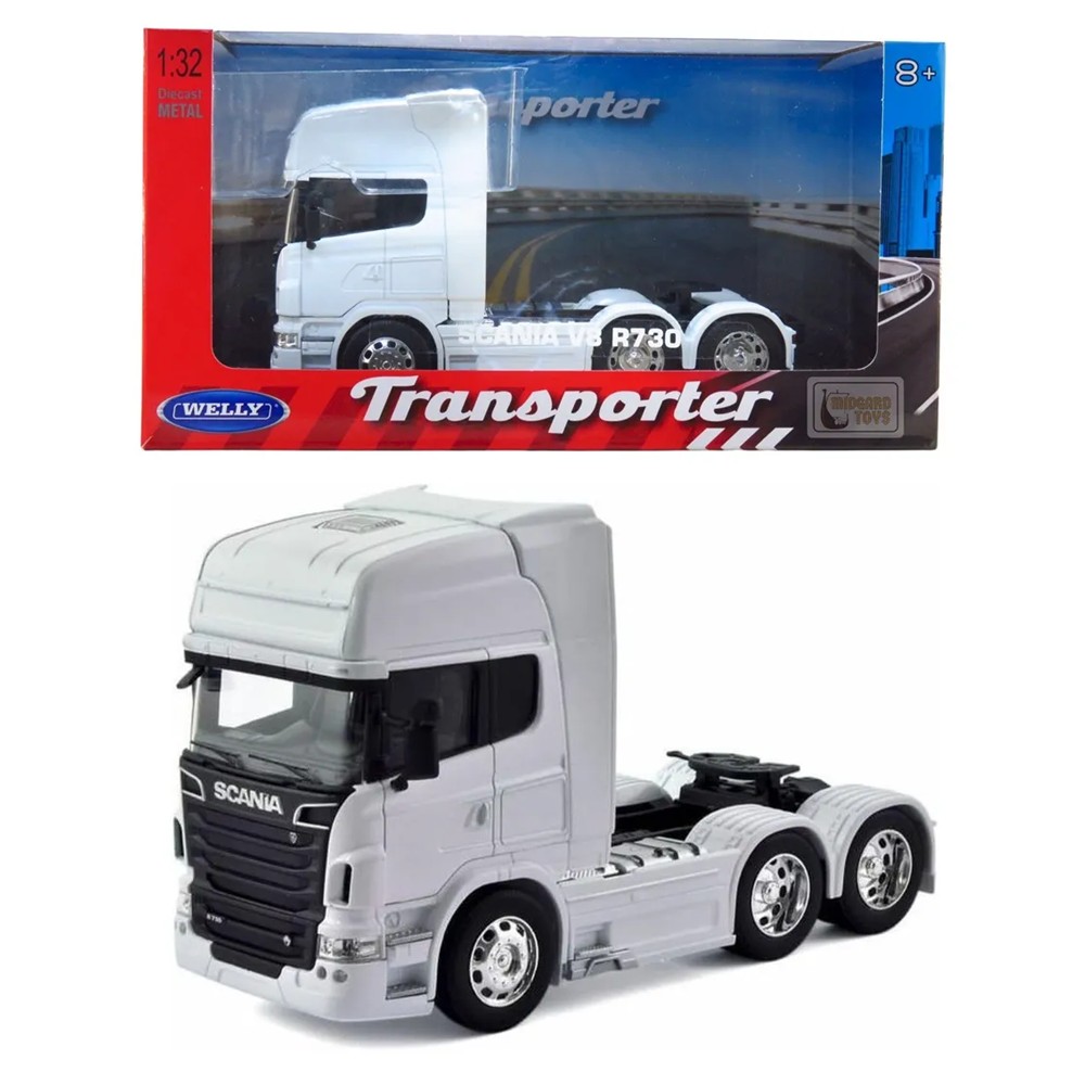 Miniatura Caminhão Scania V8 R730 6X4 Branco 1:32 – Welly Transporter Miniatura Caminhão Scania V8 R730 6X4 Branco 1:32 – Welly Transporter