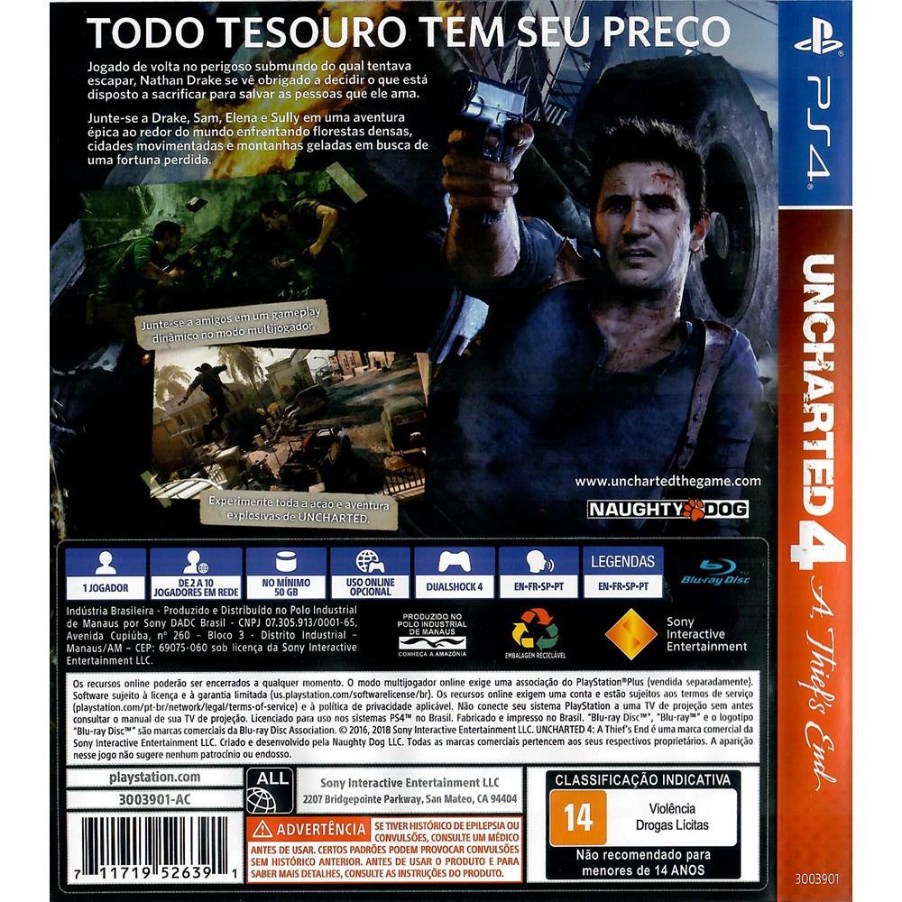 Uncharted 4 A Thiefs End - Ps4 (Playstation Hits) (Usado)